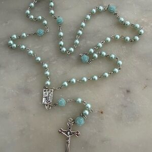 Elegant Silver and Blue Rosary Necklace